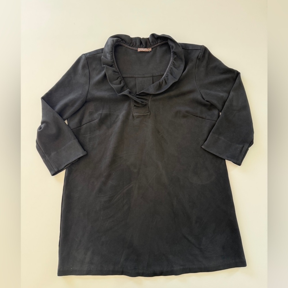 J. McLaughlin-Fontana Faux Suede-Black-Tunic-Fall-Layering-Ruffle Neck-Size M - Picture 2 of 9